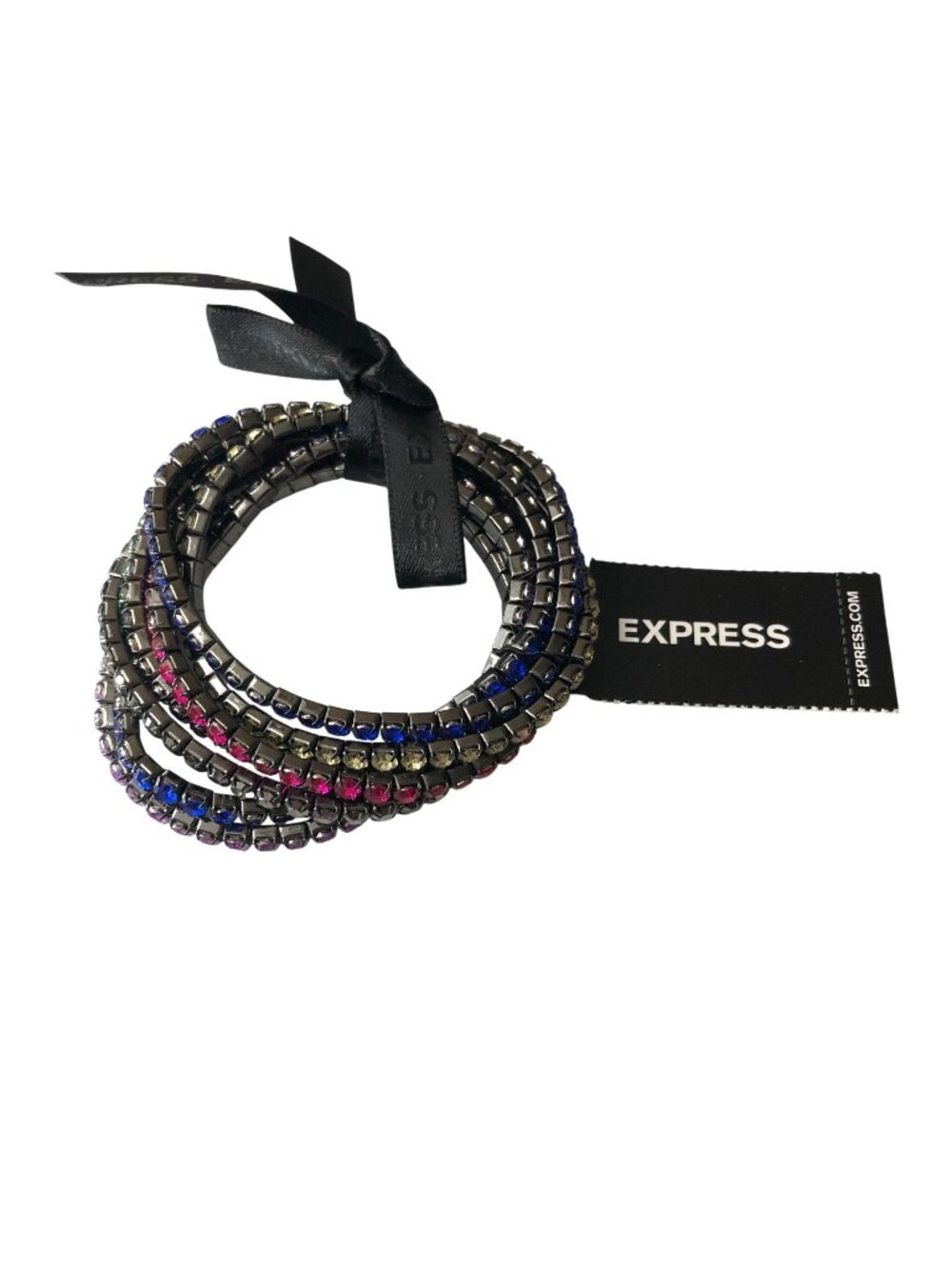 Express Multi-Color Rhinestone Gunmetal Bracelet Flexible Stretch Multi Strand